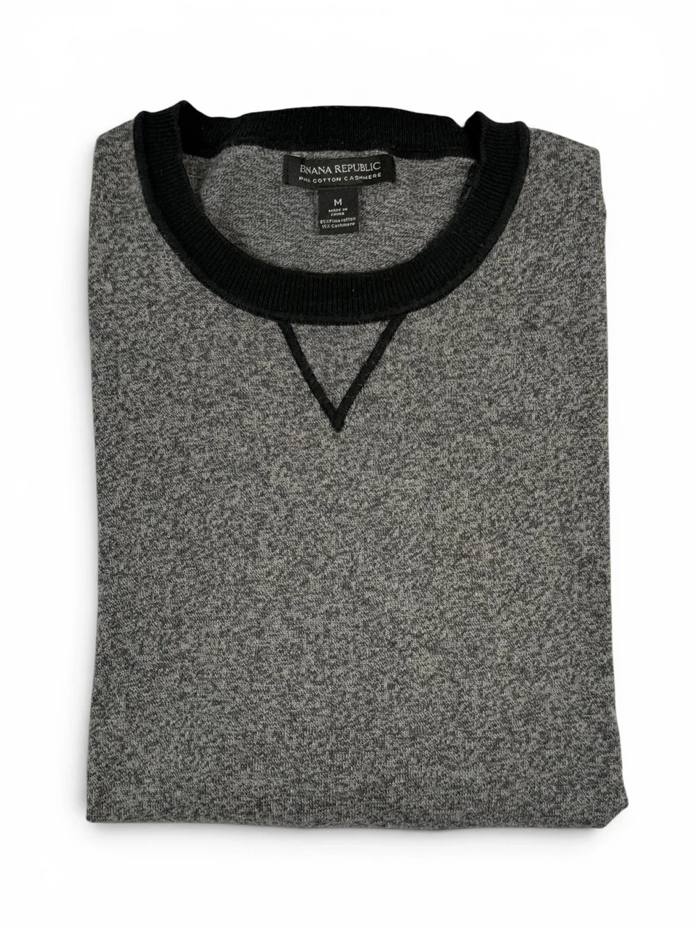 Banana Republic Gray Cashmere Blend Crewneck Sweater Black Trim Men’s Medium